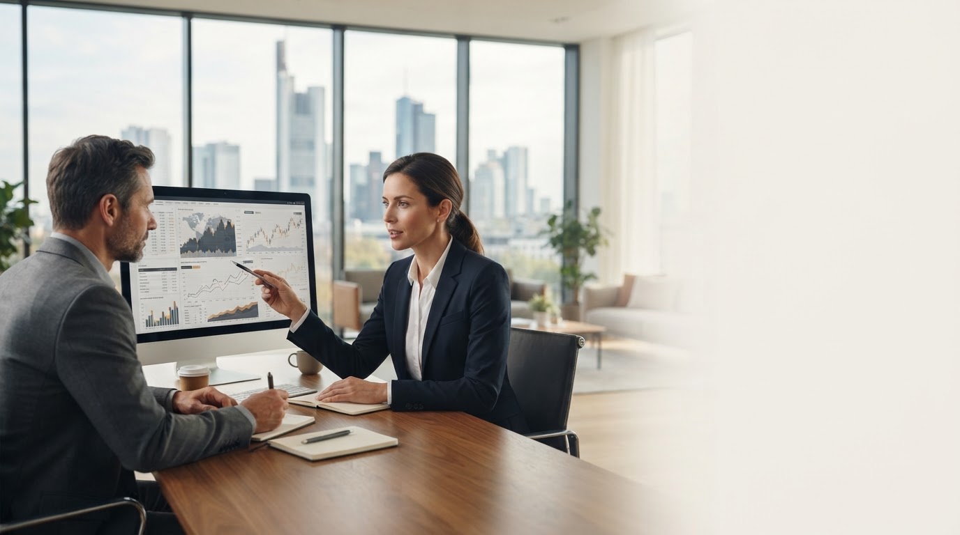 Trade AI System predictive liquidity analysis dashboard reviewed in a business setting